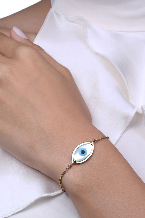 Gold Small Marquise Evil Eye Chain Bracelet