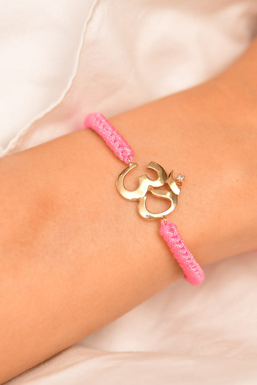OM Single Diamond Cord Rakhi 14KT Gold Bracelet