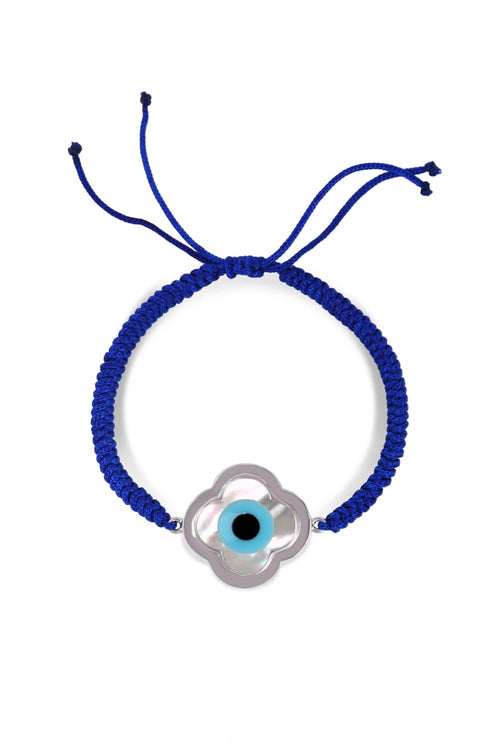 Large Clover Evil Eye Cord Rakhi 14KT Gold Bracelet