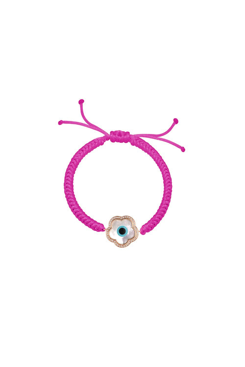 Large Flower Evil Eye Diamond Cord Rakhi 14KT Gold Bracelet