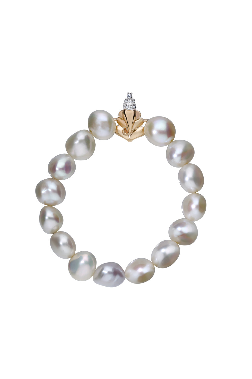 Ganesha Diamond Pearl 14KT Gold Bracelet