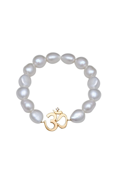 OM Single Diamond Pearl 14KT Gold Bracelet