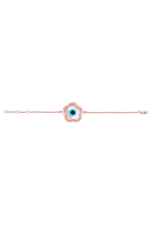 Small Flower Evil Eye Chain 14KT Gold Bracelet