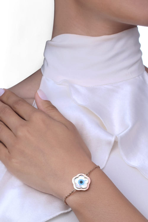 Small Flower Evil Eye Chain 14KT Gold Bracelet
