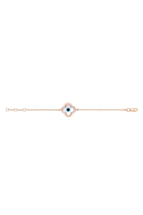 Small Clover Evil Eye Chain 14KT Rose Gold Bracelet
