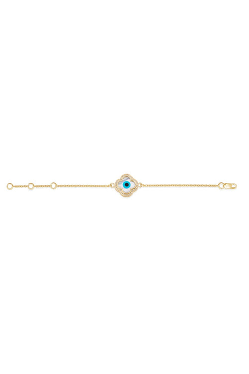 Small Clover Evil Eye Diamond Chain 14KT Gold Bracelet