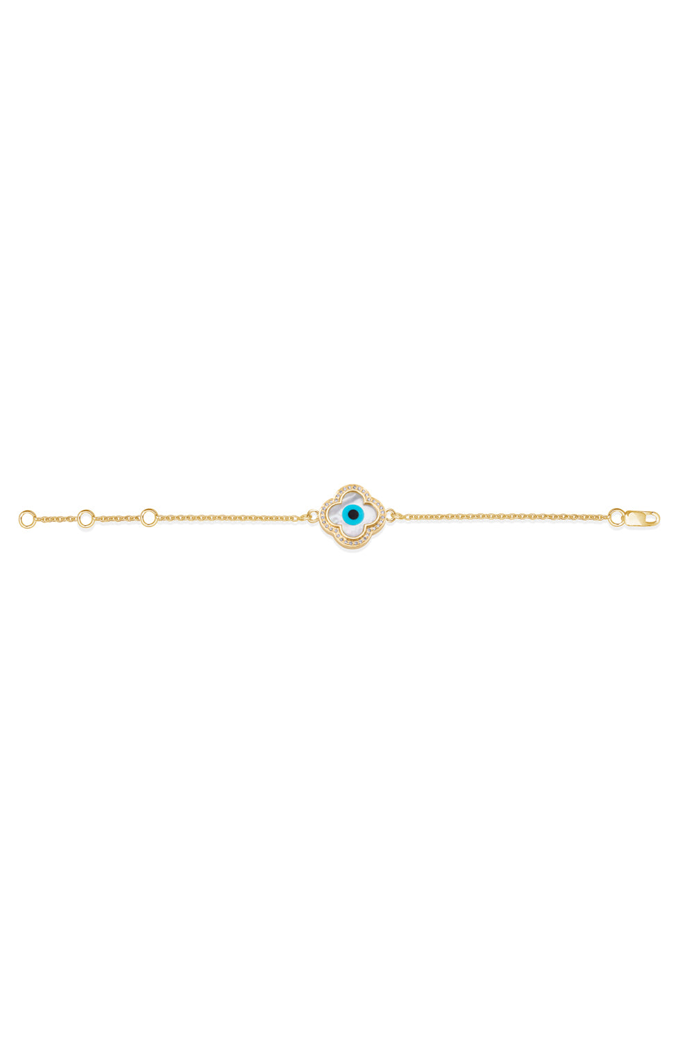 Small Clover Evil Eye Diamond Chain 14KT Gold Bracelet