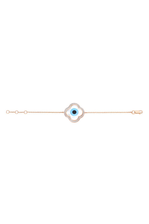 Large Clover Evil Eye Diamond Chain 14KT Gold Bracelet