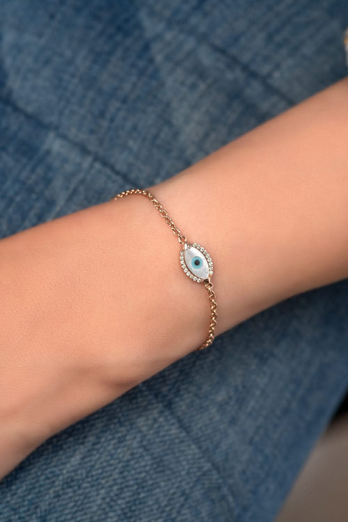 Baby Marquise Evil Eye Diamond Chain14KT Gold Bracelet