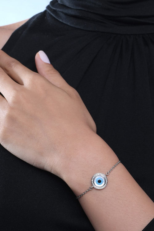 Small Round Evil Eye Diamond Chain 14KT Gold Bracelet