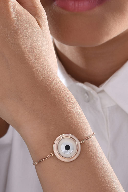 Large Off White Evil Eye Chain 14KT Gold Bracelet