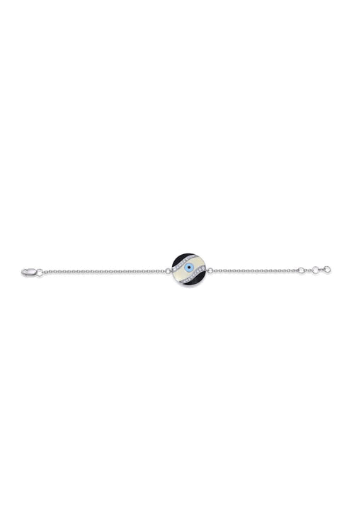 Black & White Enamel Evil Eye Diamond Chain 14KT Gold Bracelet