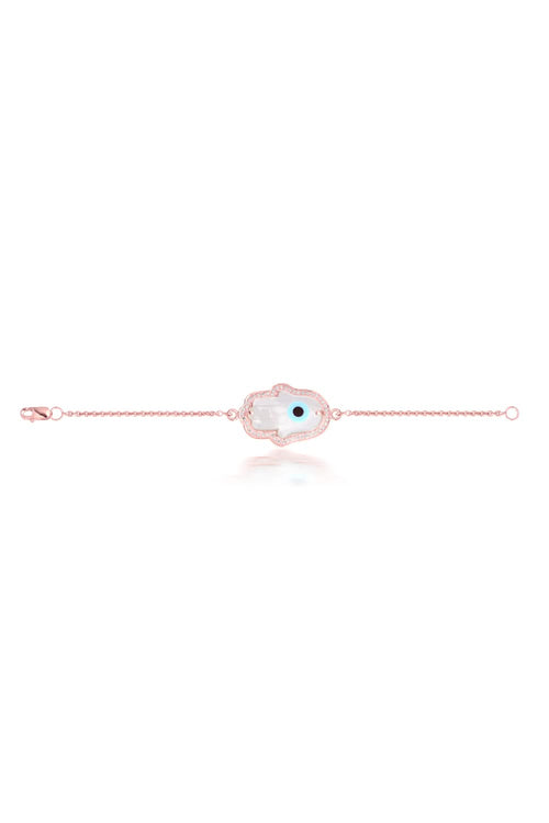 Large Hamsa Hand Evil Eye Diamond Chain 14KT Gold Bracelet