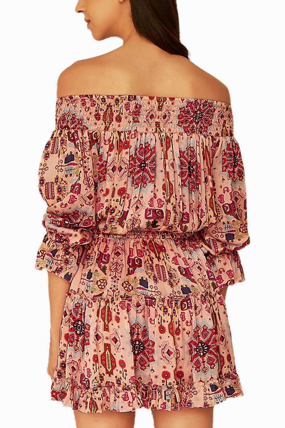 Pink Kashan Print Off Shoulder Dress