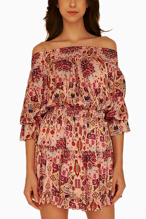 Pink Kashan Print Off Shoulder Dress