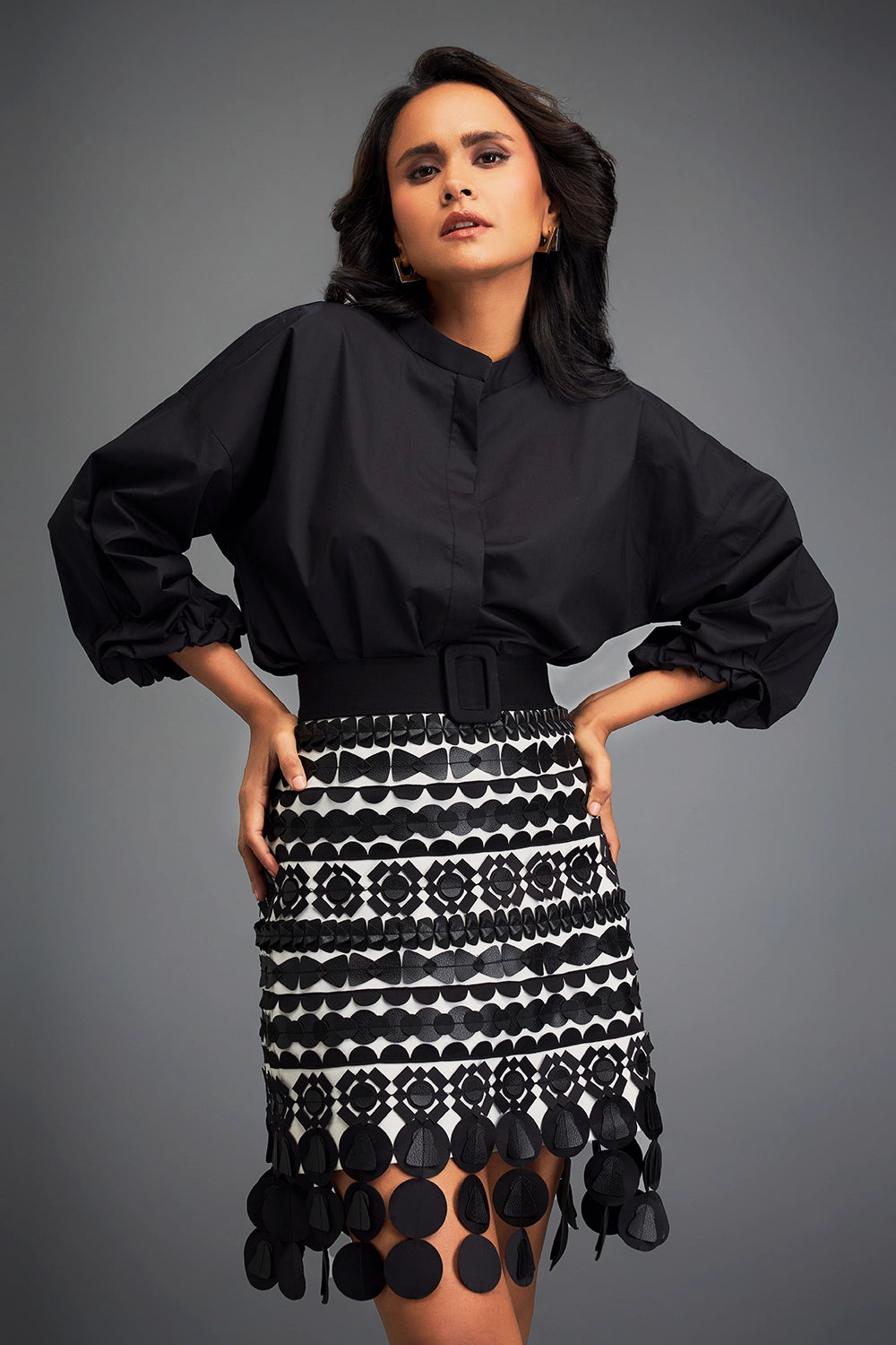 Black Embellished Skirt With Blouse