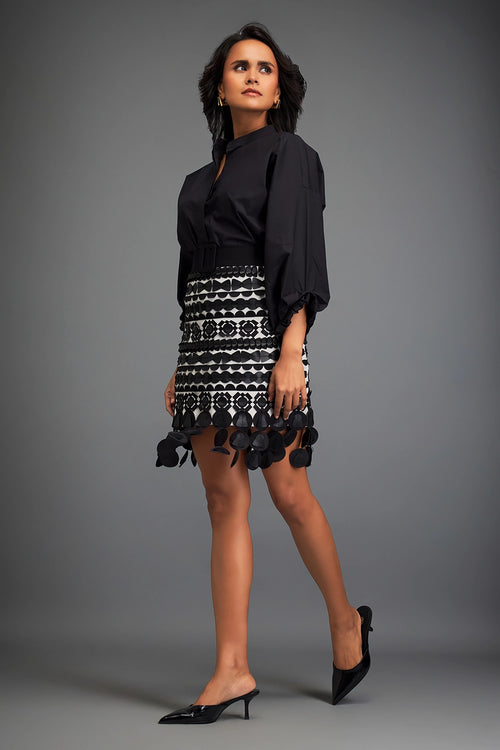 Black Geometric Embellished Skirt