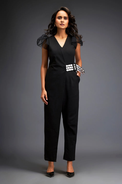 Black Tailored Jumpsuit With Belt