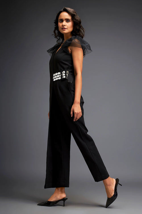 Black Tailored Jumpsuit With Belt