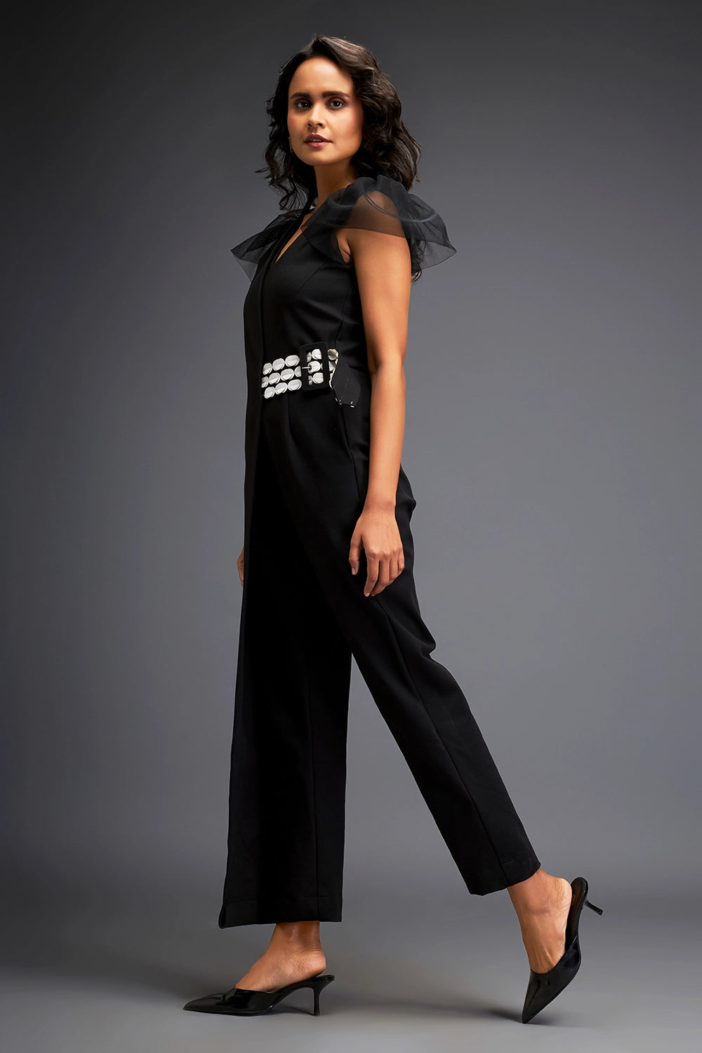 Black Tailored Jumpsuit With Belt