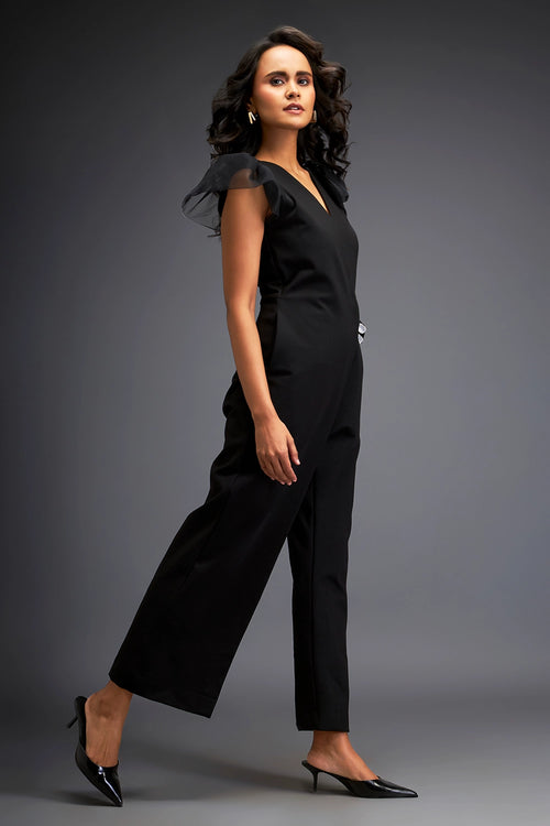 Black Tailored Jumpsuit With Belt