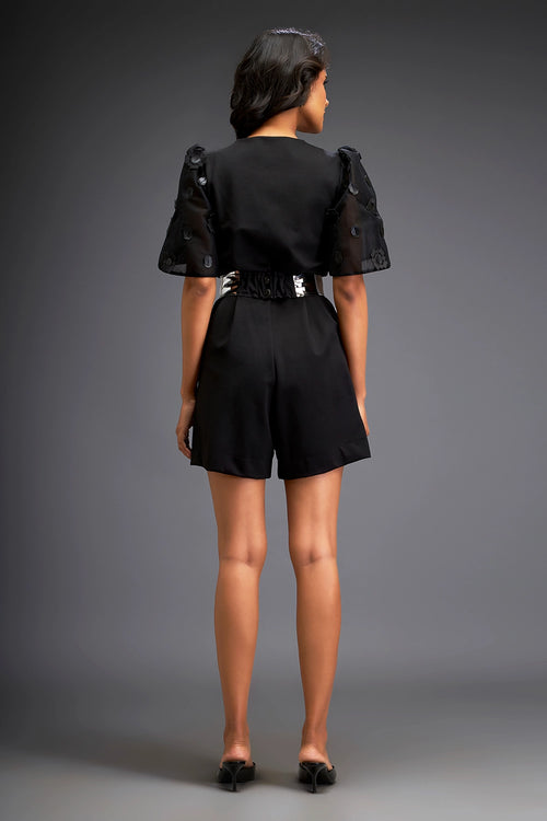 Black Playsuit With Belt