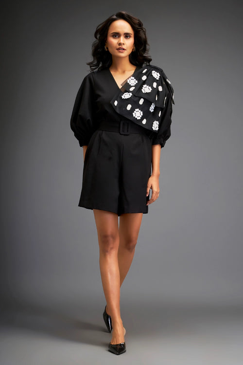 Black Bold Floral Playsuit