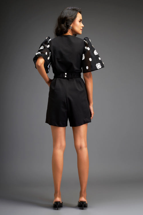Black Playsuit With Embroidered Sleeves