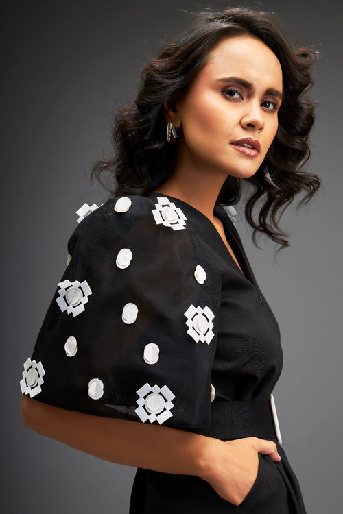 Black Playsuit With Embroidered Sleeves
