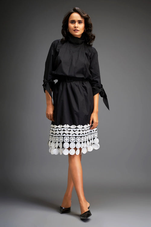 Black Midi Dress With Hem Detailing