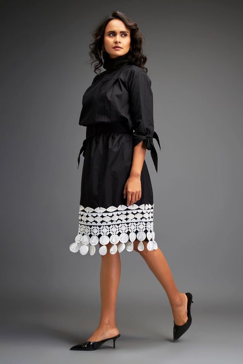 Black Midi Dress With Hem Detailing