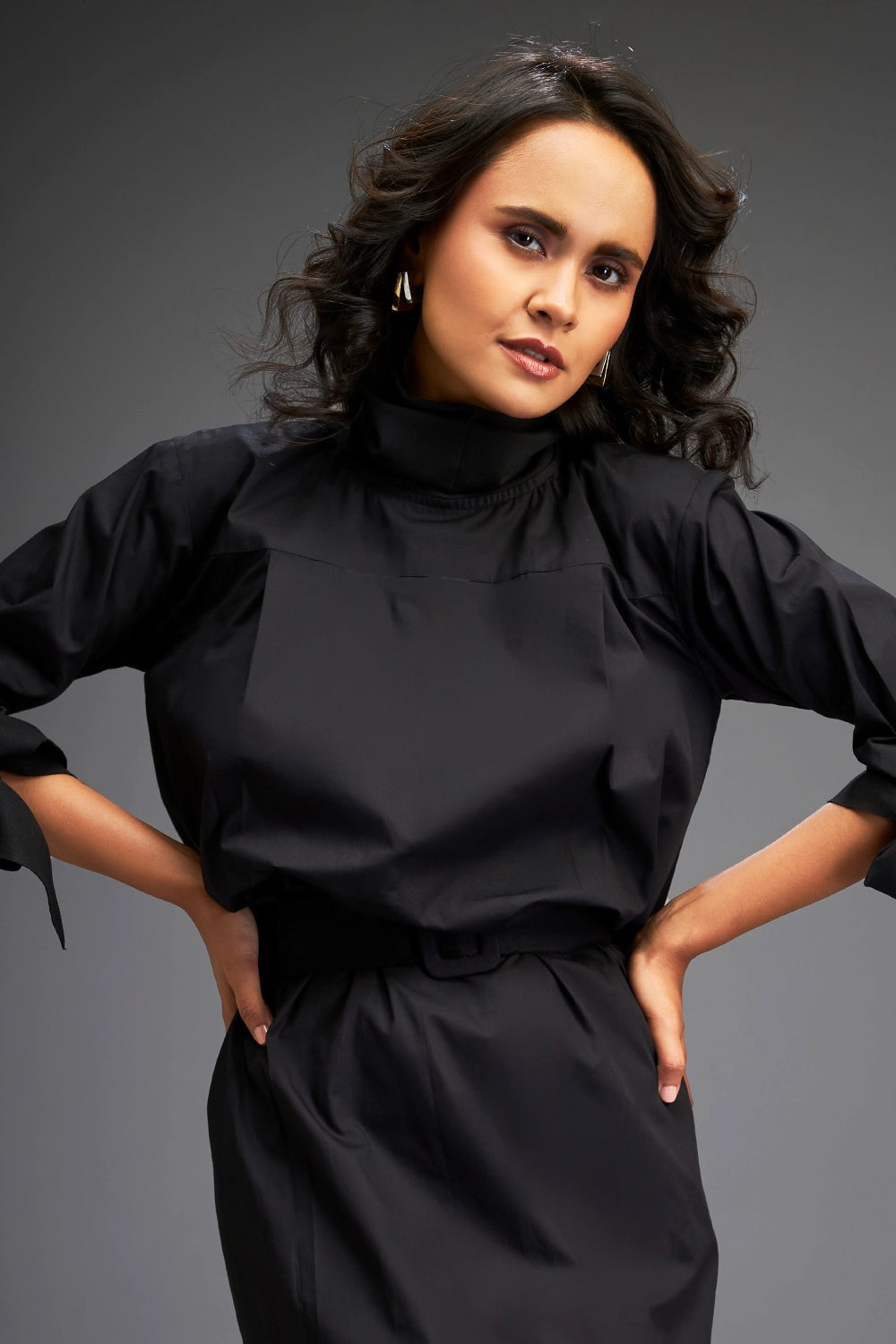 Black Midi Dress With Hem Detailing
