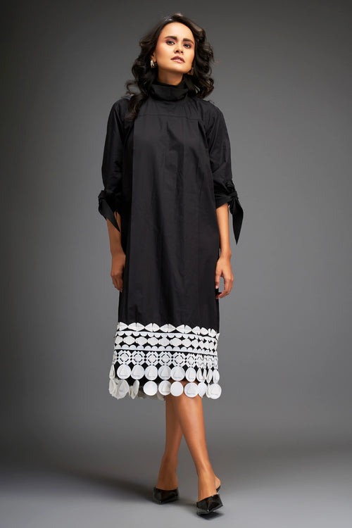 Black Midi Dress With Hem Detailing