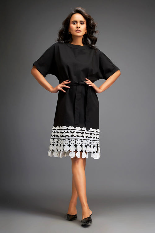 Black Belted Waist Dress