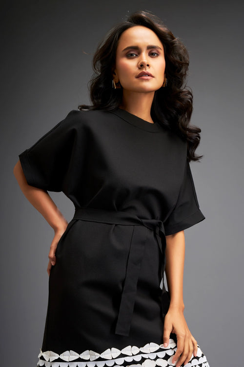 Black Belted Waist Dress