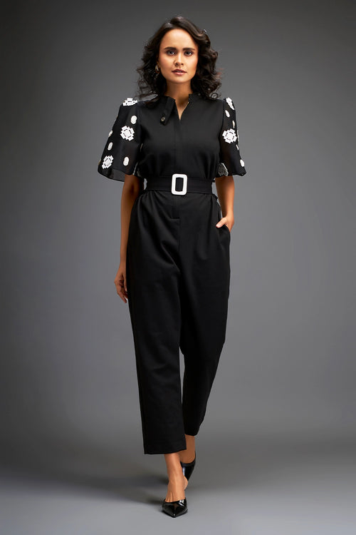 Black Embroidered Sleeves Jumpsuit