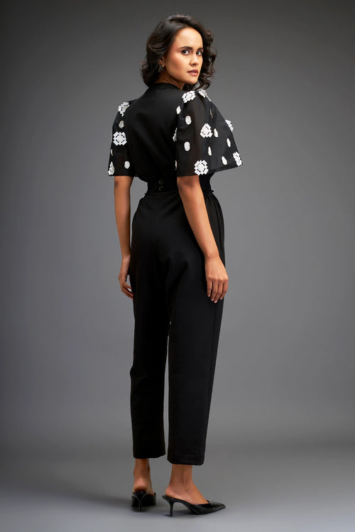 Black Embroidered Sleeves Jumpsuit