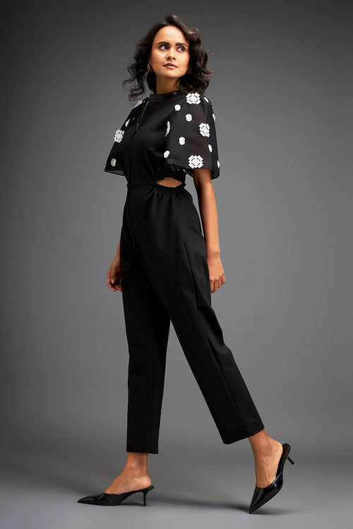 Black Embroidered Sleeves Jumpsuit