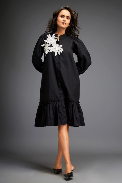 Black Dress With Floral Embelishements