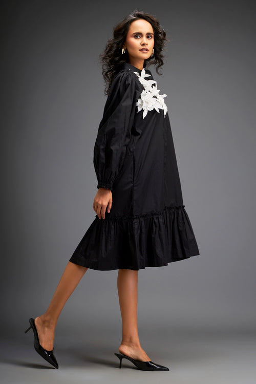 Black Dress With Floral Embelishements