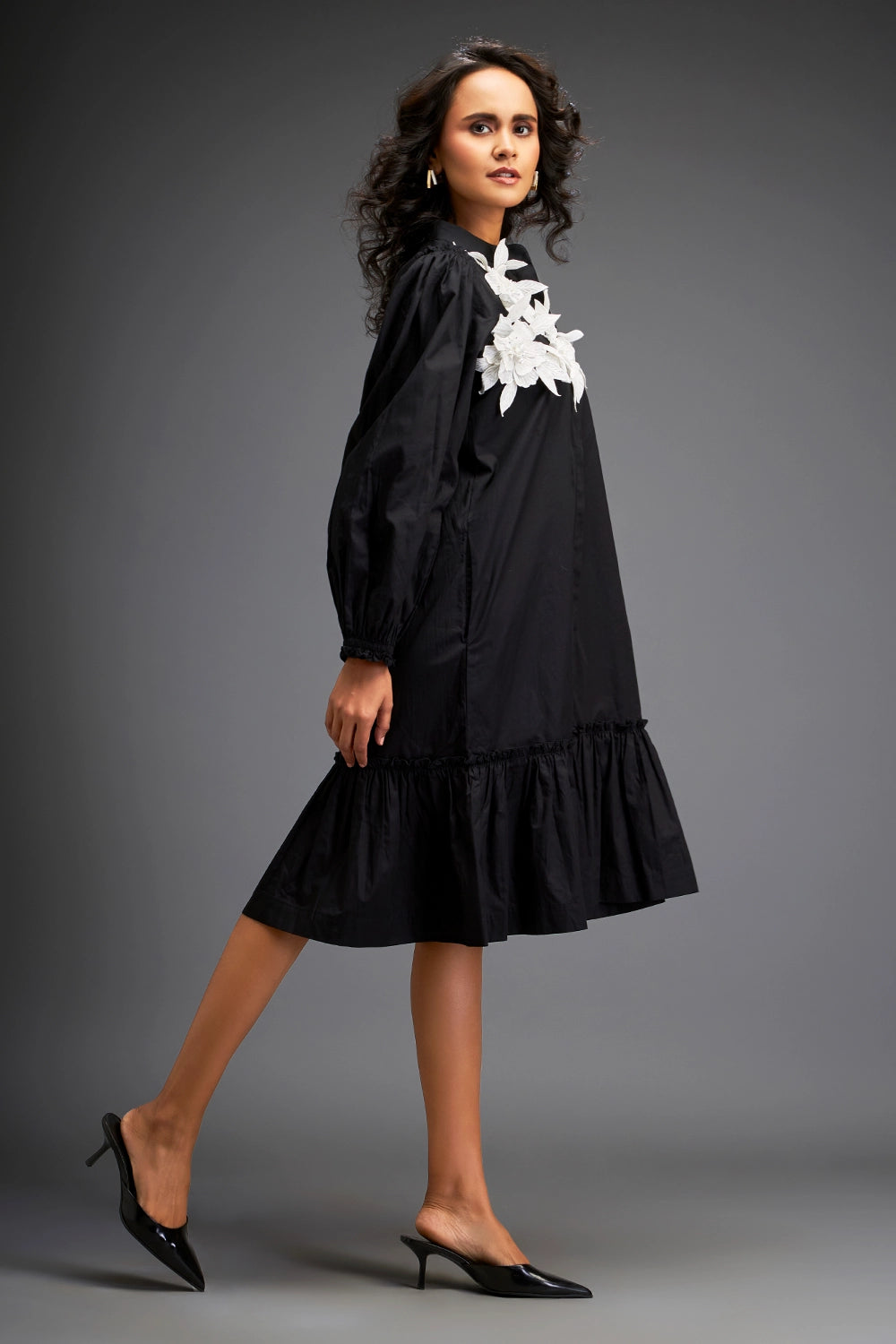 Black Dress With Floral Embelishements