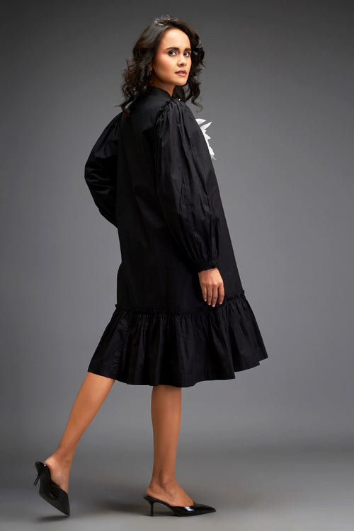 Black Dress With Floral Embelishements