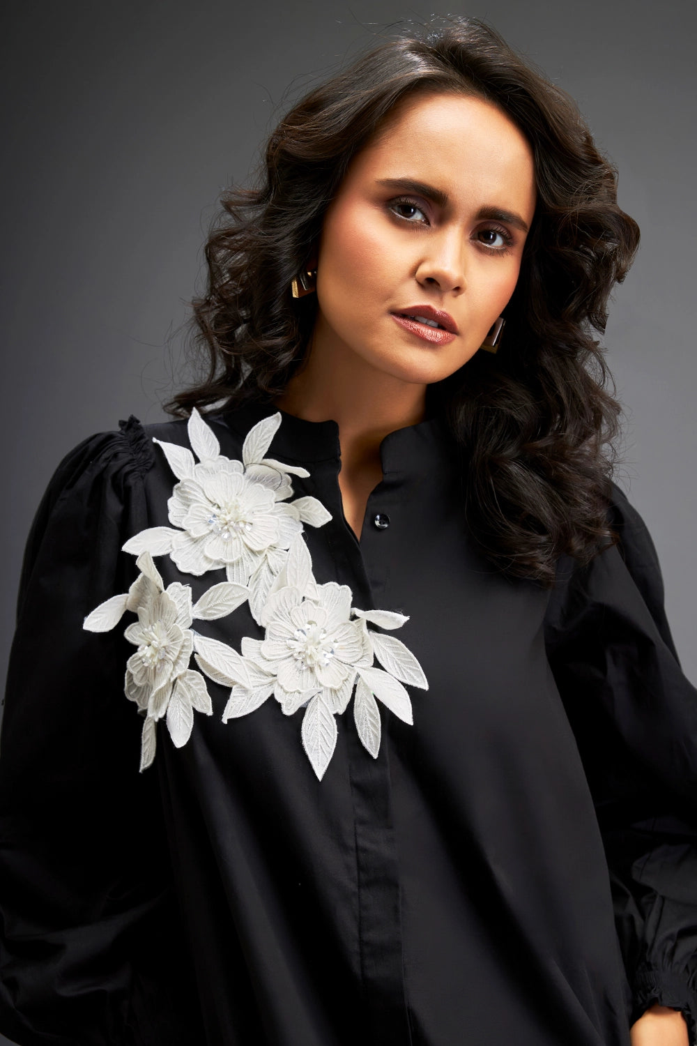 Black Dress With Floral Embelishements