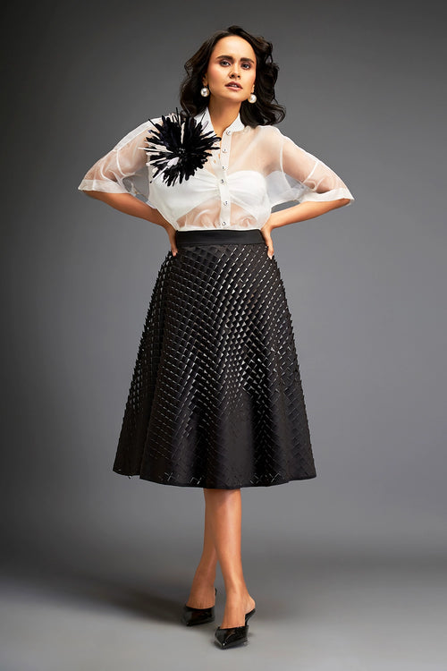 Sheer Blouse With Black Textured 3-D Skirt