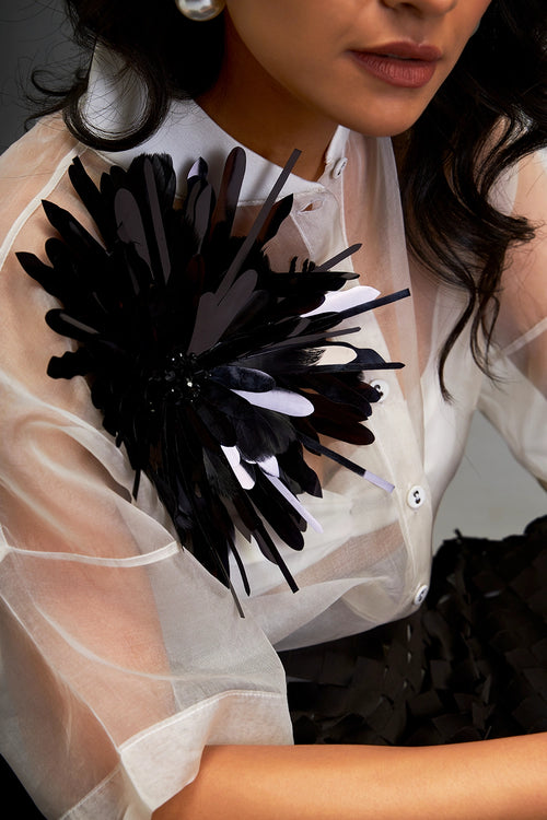Sheer Blouse With Black Textured 3-D Skirt