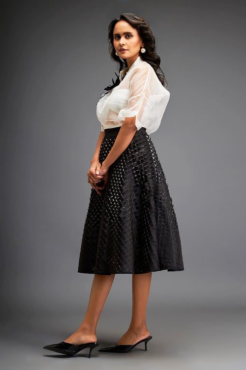 Sheer Blouse With Black Textured 3-D Skirt