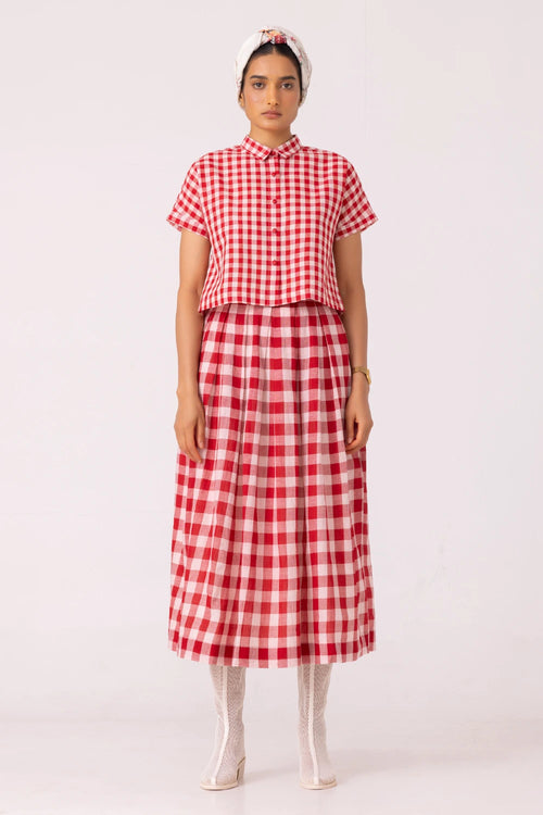 June Red Checkered Handwoven Skirt