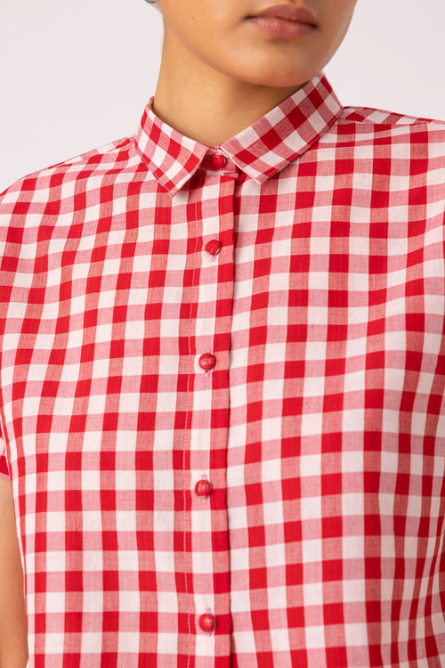 Emily Red Checkered Handwoven Top