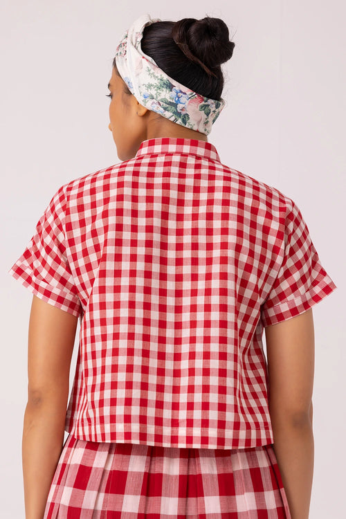 Emily Red Checkered Handwoven Top