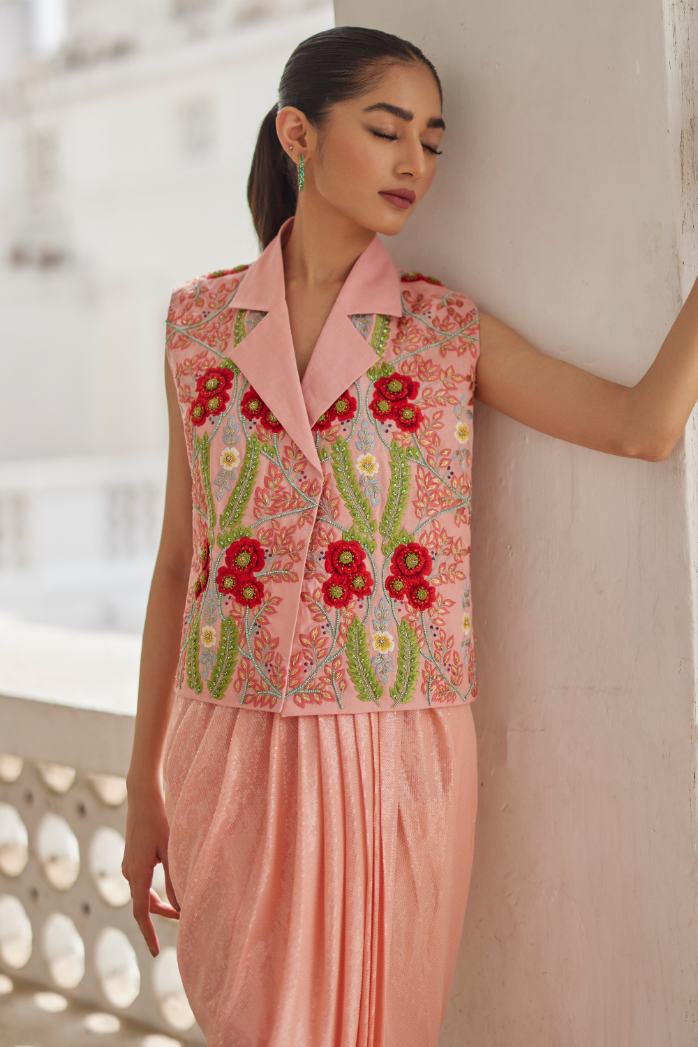 Peach Garden Waistcoat and Drape Skirt